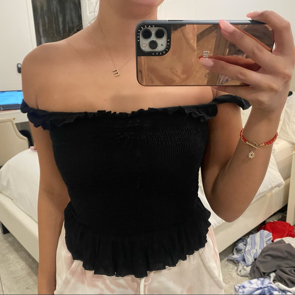 Black off the shoulder crop top